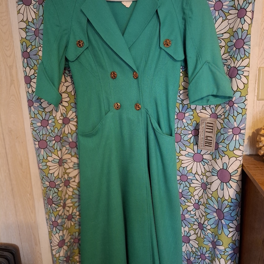 City Girl by Nancy Bolen, size 8, color teal dress. NWT. Vintage 80's NWT.